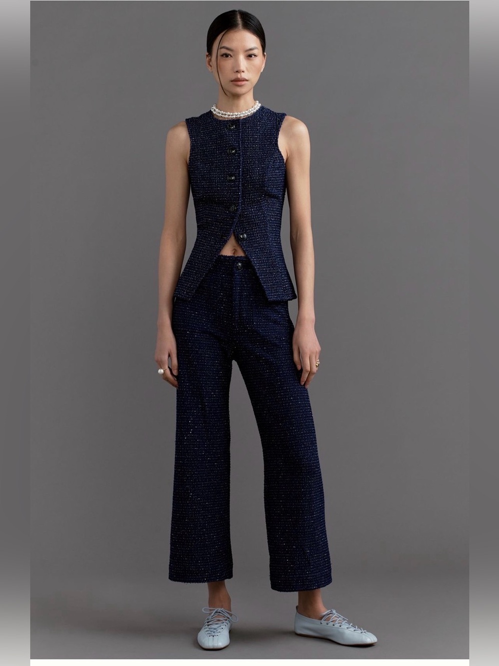Maeve The Collete Navy Tweed Cropped Wide-Leg Pants Sz 32 NWT